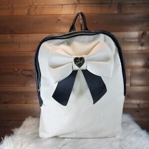 Betsey Johnson Black & White Bow Faux Leather Backpack